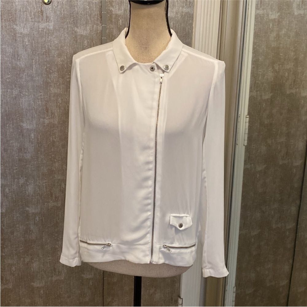 The Kooples White/ light blue Blazer blouse with Zipper Detail, XS - Picture 5 of 10